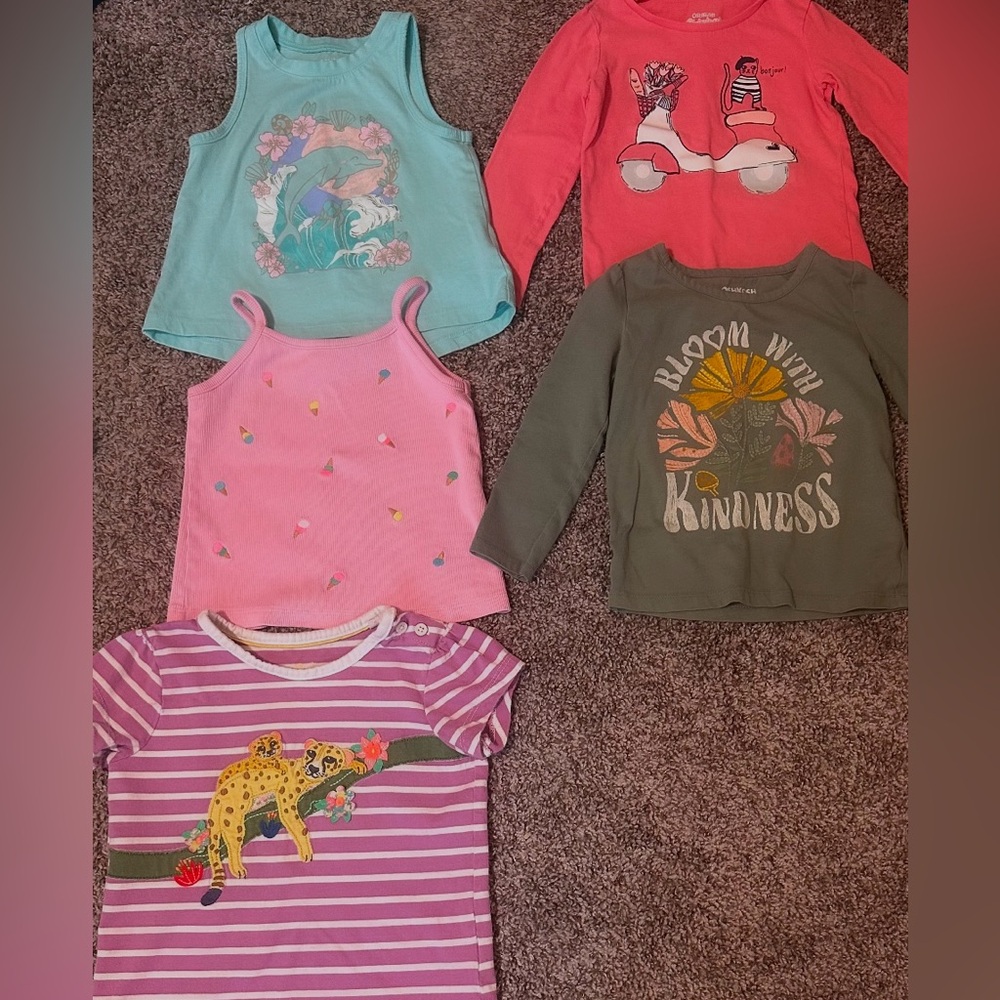 2T Toddler Girl Shirts (Mini Boden (1 pair), Zara (1 pair), Osh Kosh (3 pairs)